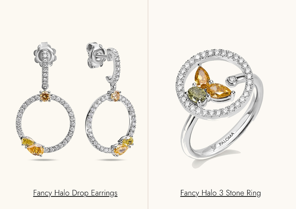 fancy halo drop earrings
