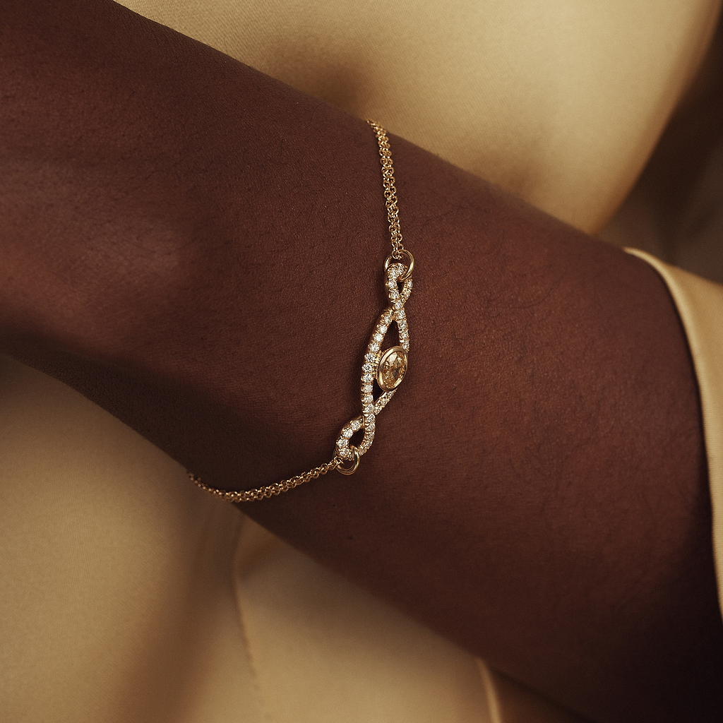 Crescent Pave Diamond Evil Eye Bracelet