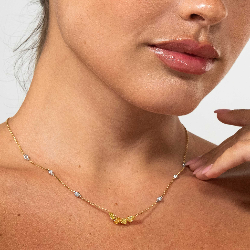 Fancy Color Diamond By The Yard 4 Stone Bar Necklace