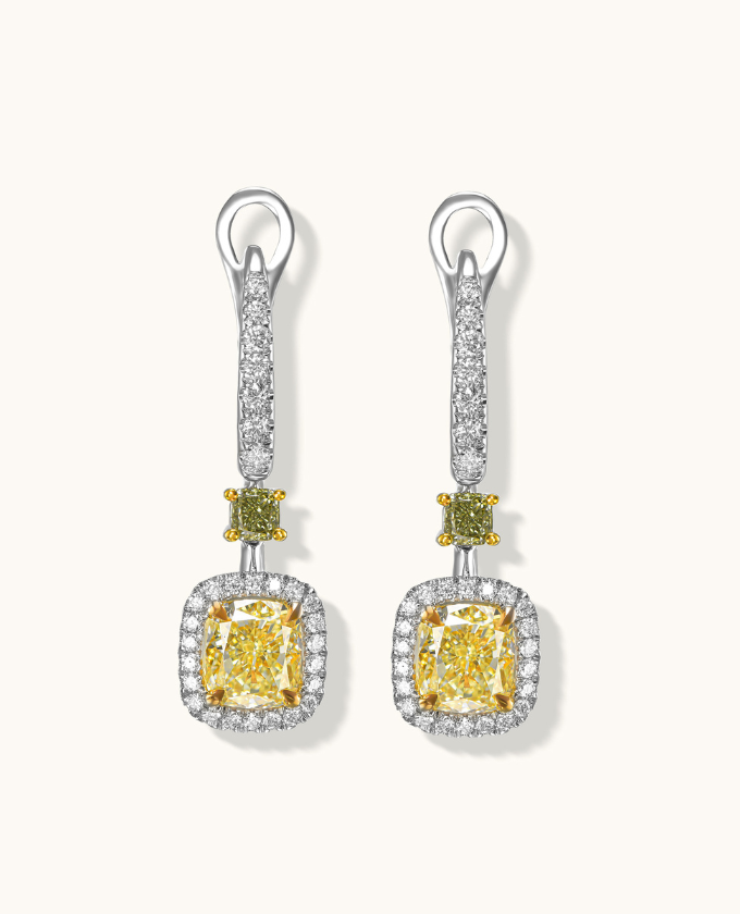 Cushion Cut Diamond Drop Earrings
