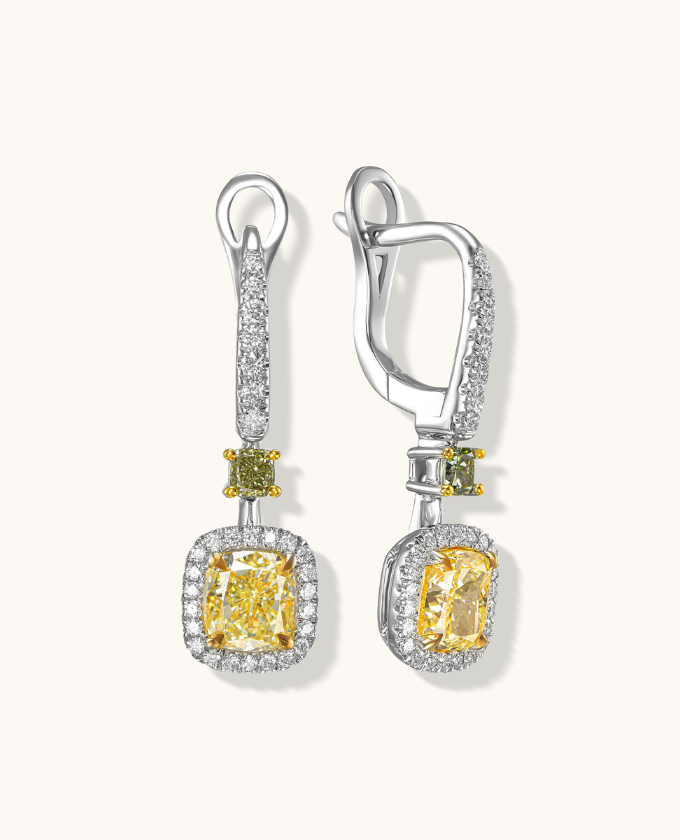 Cushion Cut Diamond Drop Earrings