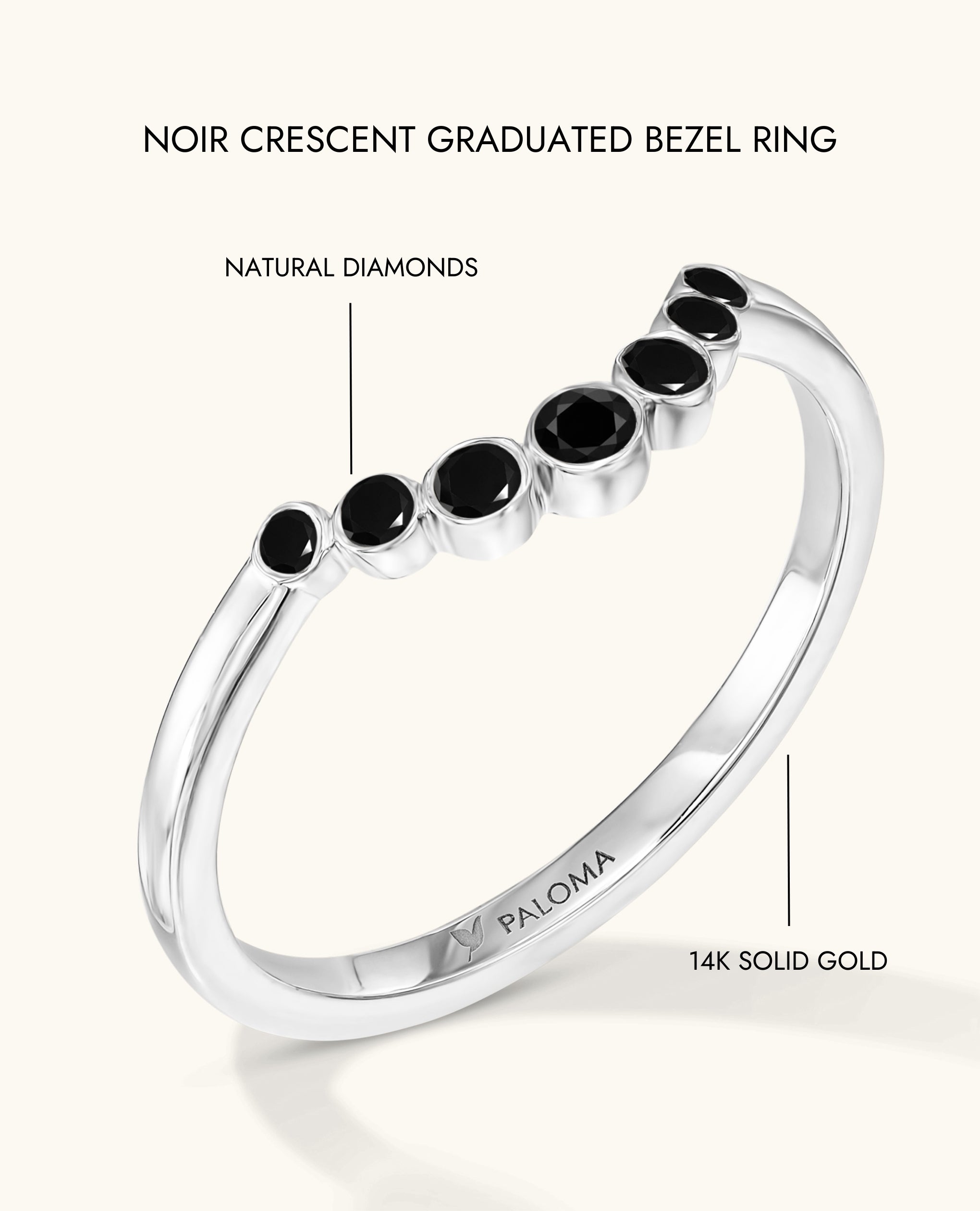Noir Crescent Graduated Bezel Ring
