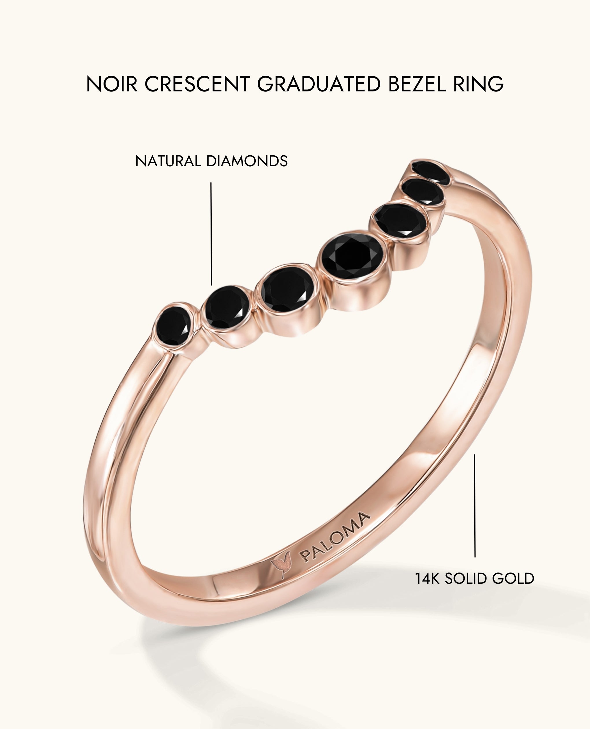 Noir Crescent Graduated Bezel Ring