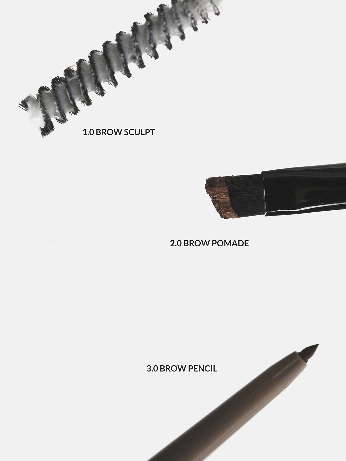 3.0 STEPS IN THE REFY BROW COLLECTION. 1.0 BROW SCULPT, 2.0 BROW POMADE & 3.0 BROW PENCIL