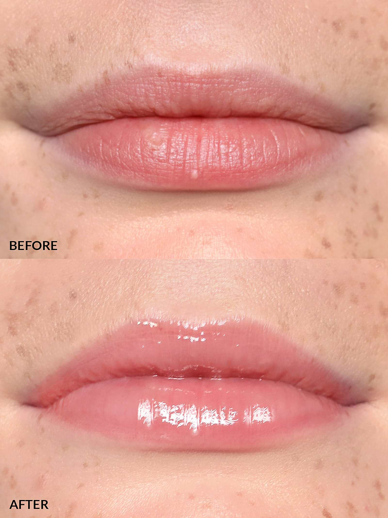 LIPS BEFORE AND AFTER REFY LIP GLOSS IN BLUSH