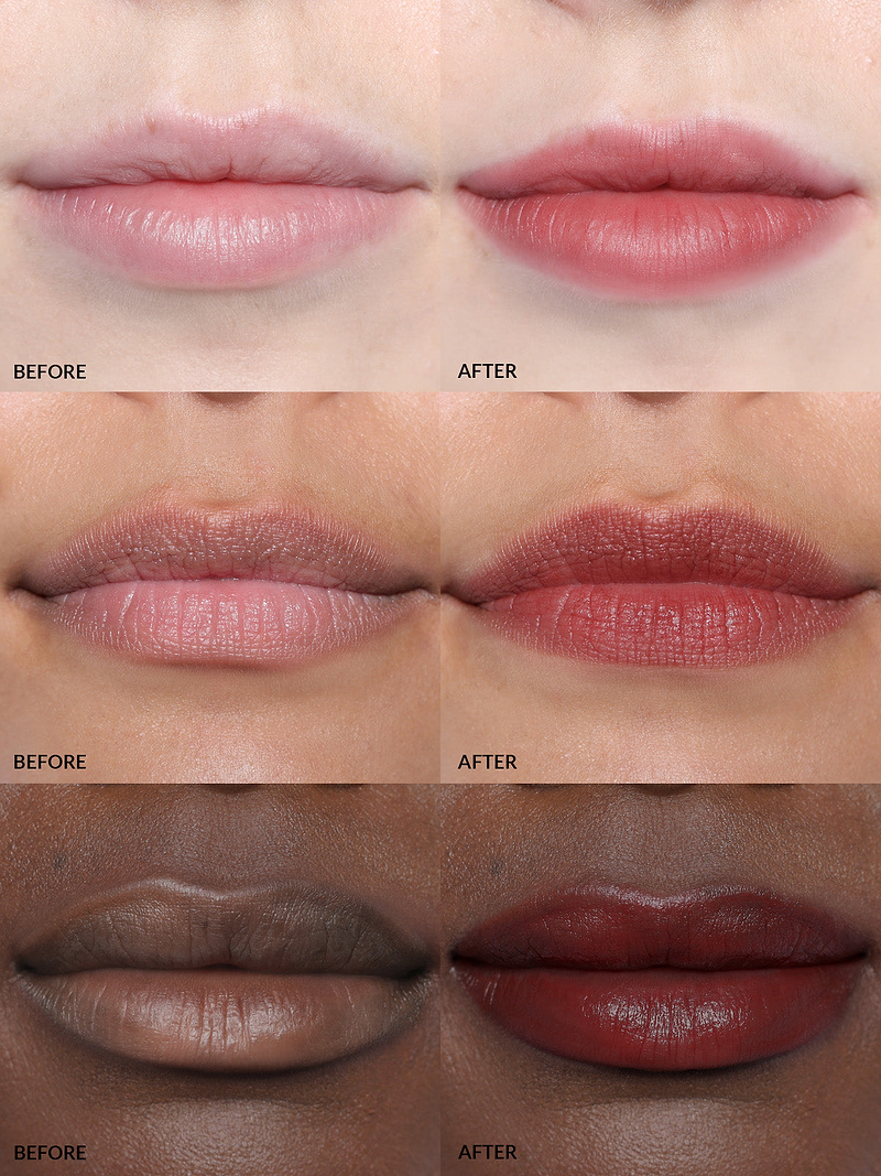 REFY LIP BLUSH IN SHADE CANYON ON DIFFERENT SKIN TONES