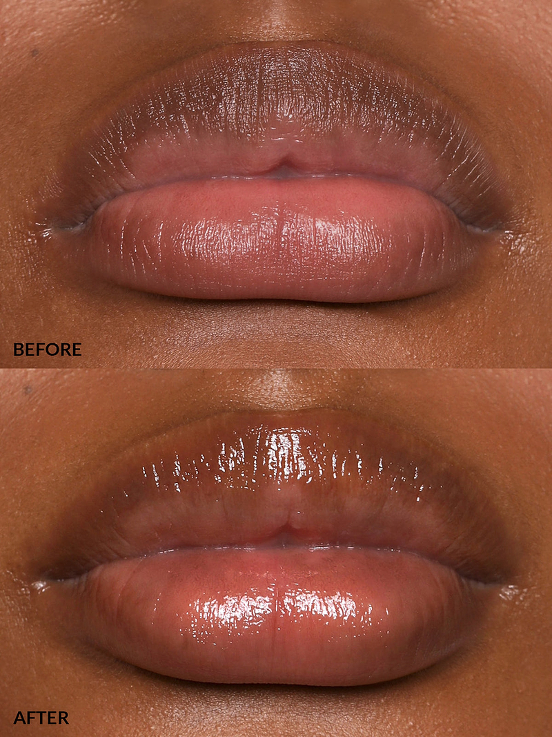 REFY LIP GLOSS IN SHADE SEPIA BEFORE & AFTER