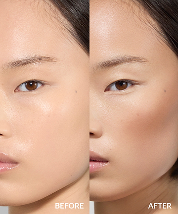 before and after of model wearing REFY cream bronzer