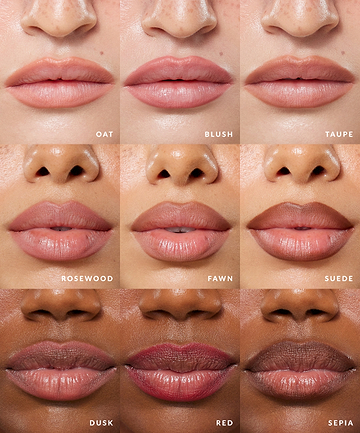 Grid image of 9 REFY lip liner shades on three different models 