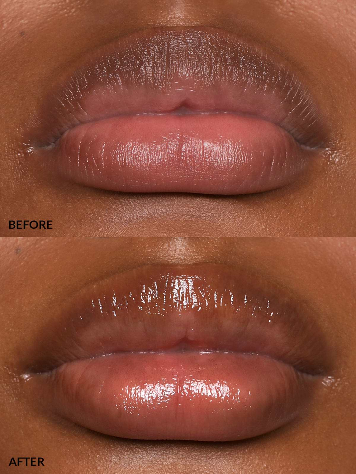 REFY LIP GLOSS IN SHADE SEPIA BEFORE & AFTER