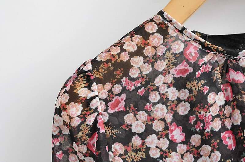 Floral Print Pleated Dress with Long Sleeve