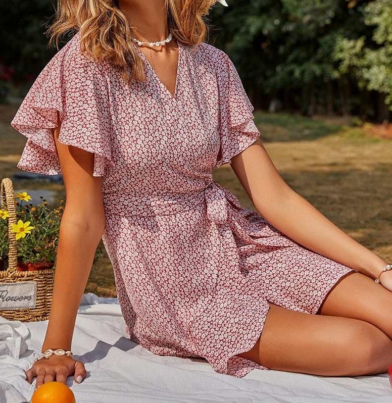 &quot;DONA&quot; V Neck Mini Dress