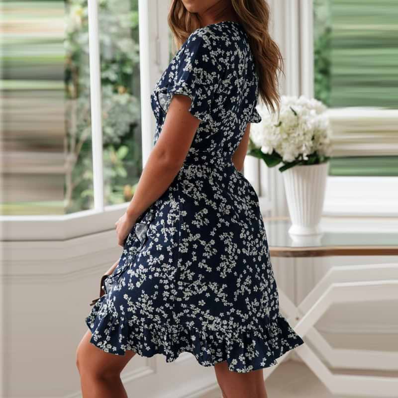 V Neck Floral Print Dress