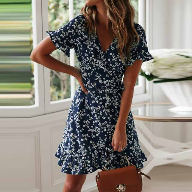 V Neck Floral Print Dress