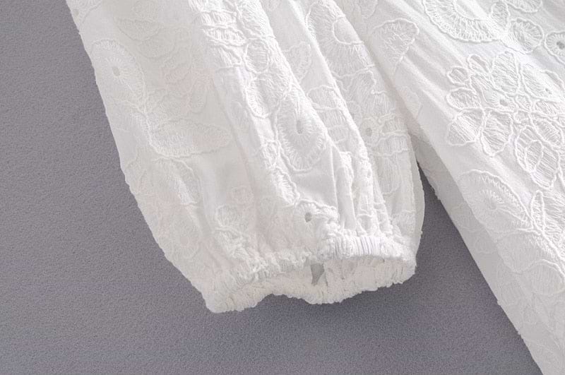 Floral Midi Dress with V Neck and Puff Sleeve