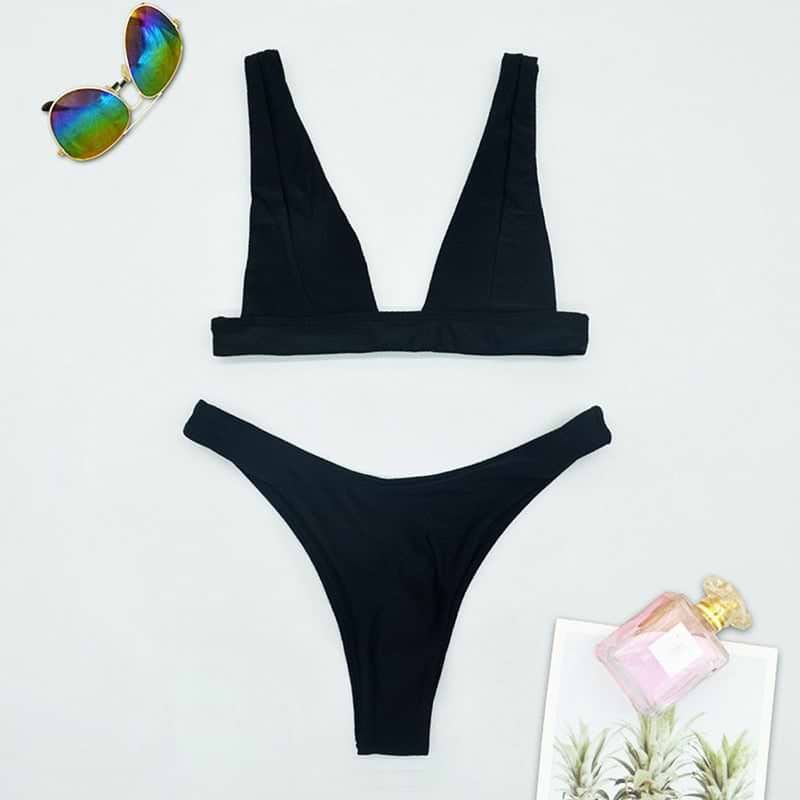 High waist cut Swimwear with V-neck