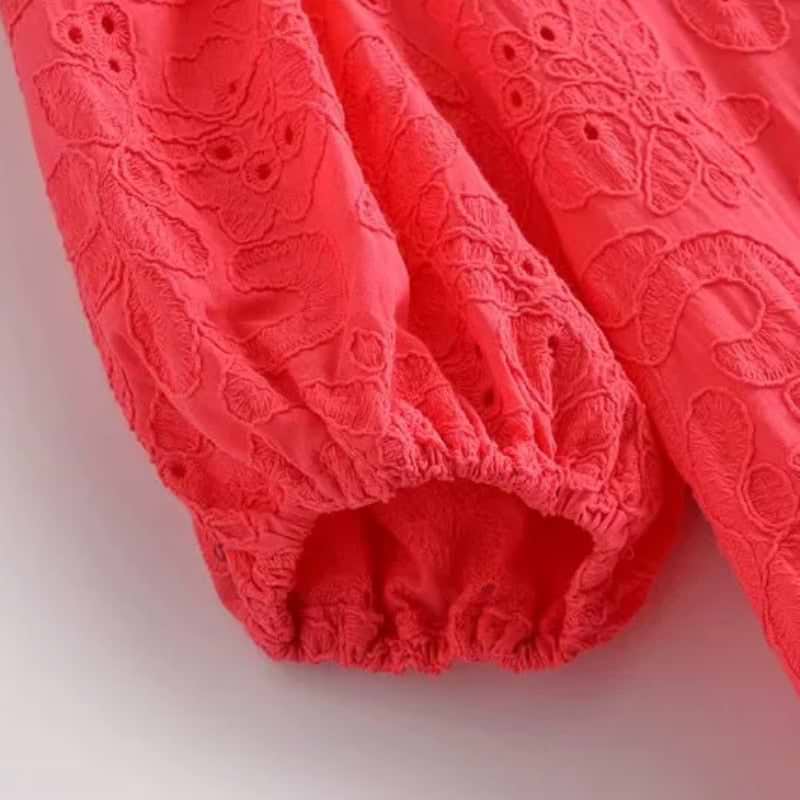 Floral Midi Dress with V Neck and Puff Sleeve