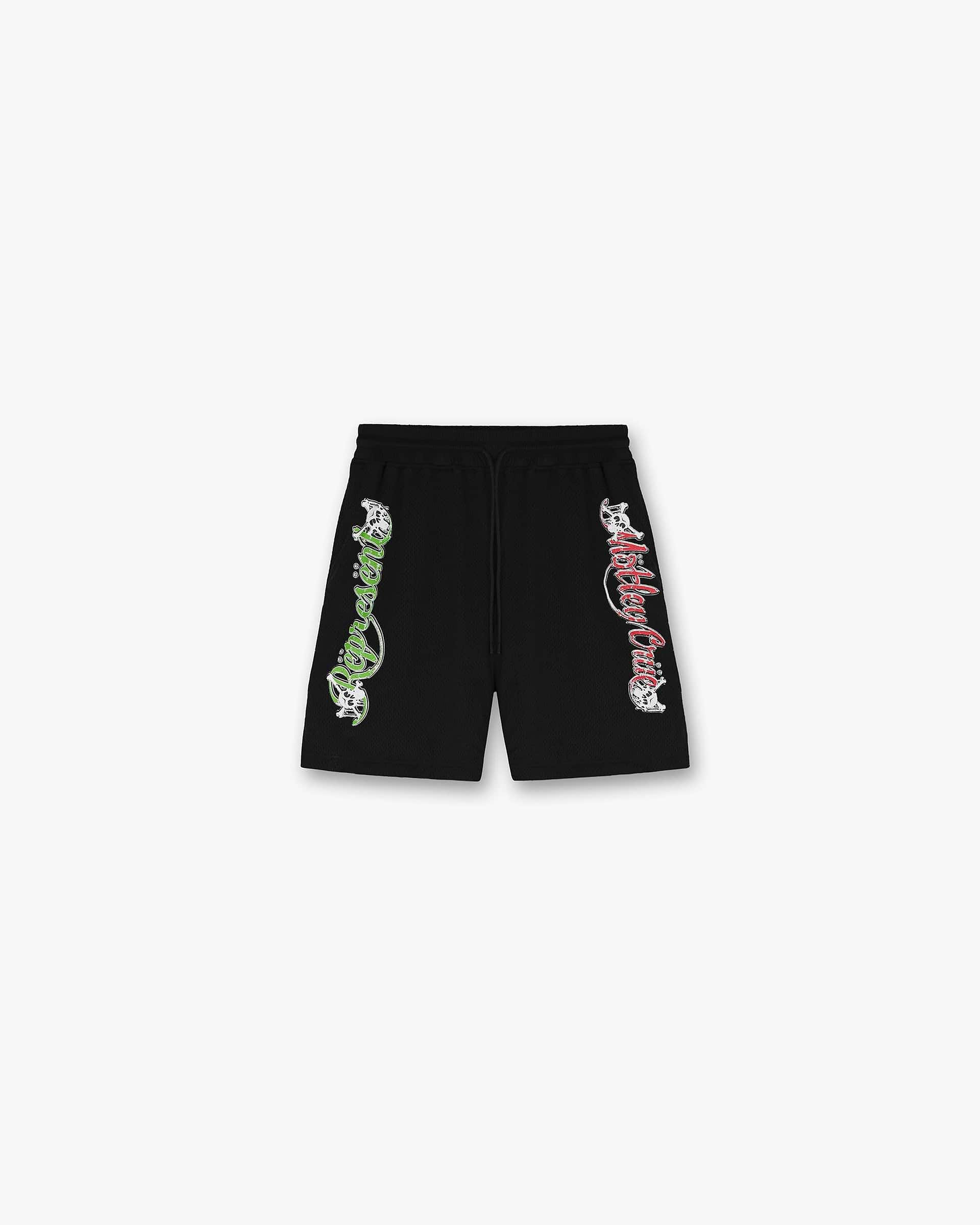 Represent x Mötley Crüe Logo Mesh Shorts - Jet Black