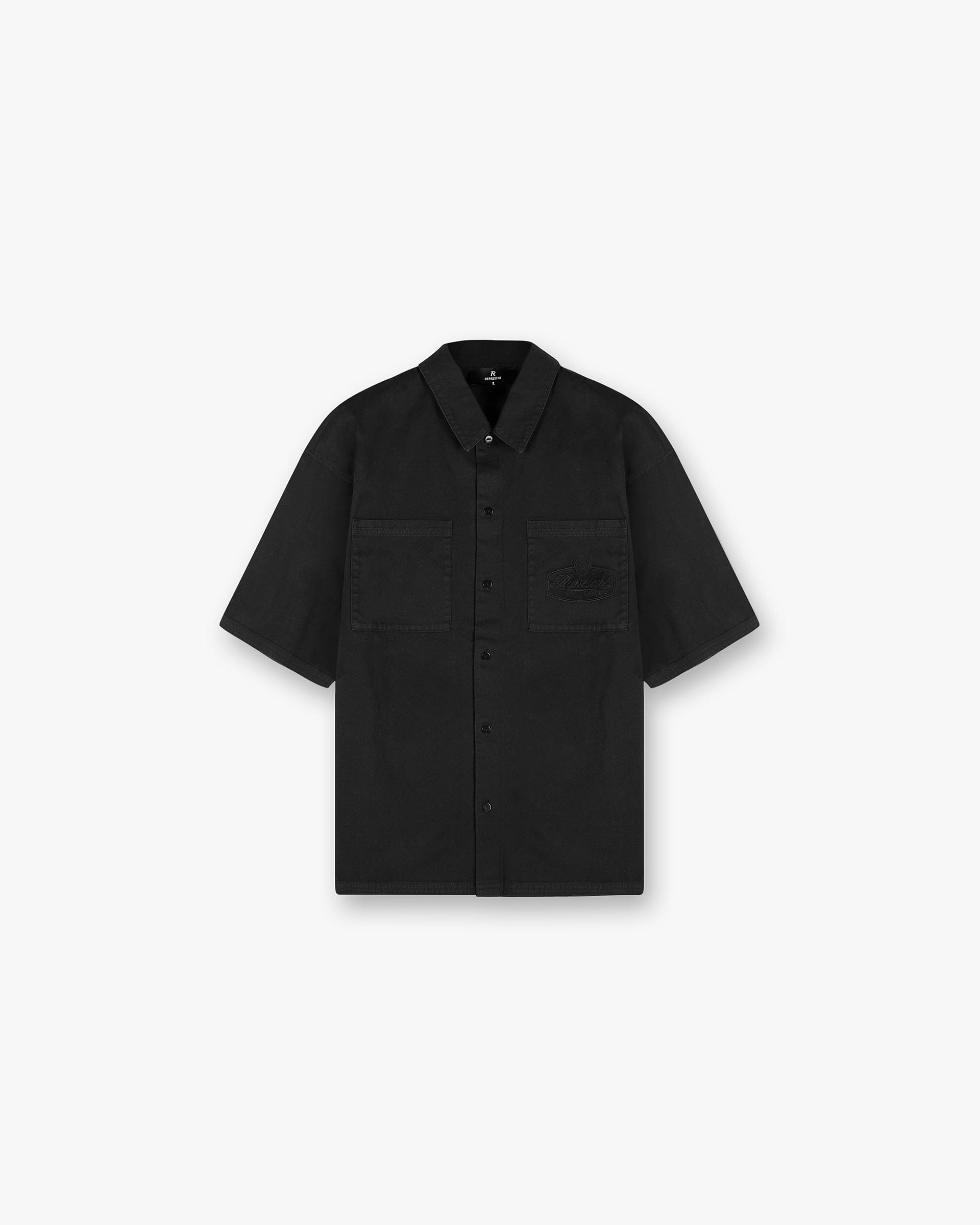 Short Sleeve Cotton Overshirt Washed Black - Main Image