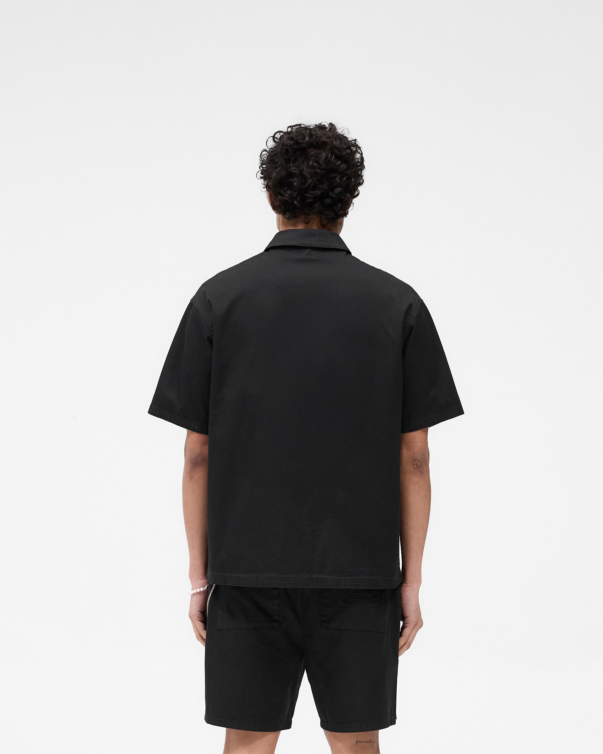 Short Sleeve Cotton Overshirt - Washed Black
