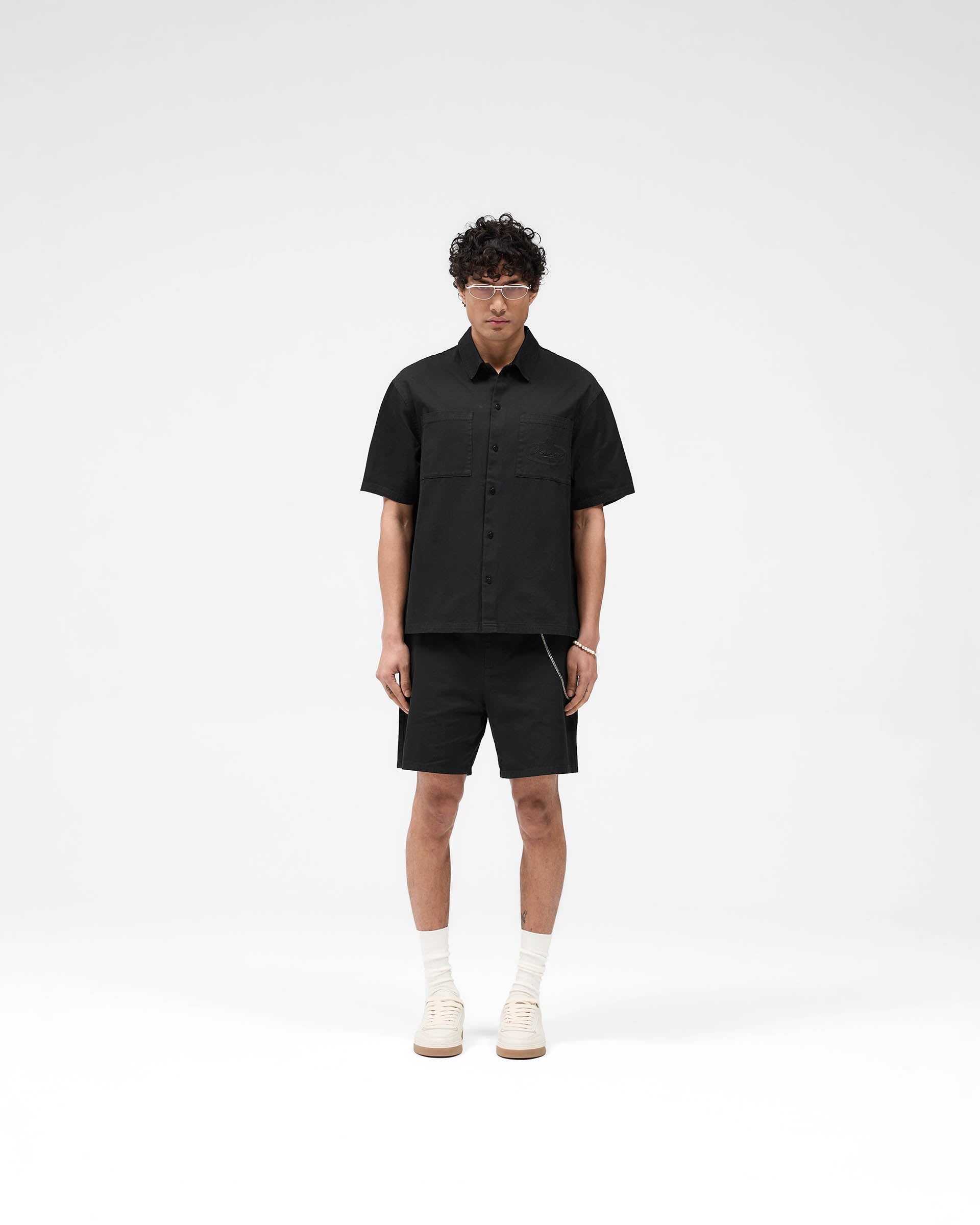 Short Sleeve Cotton Overshirt - Washed Black