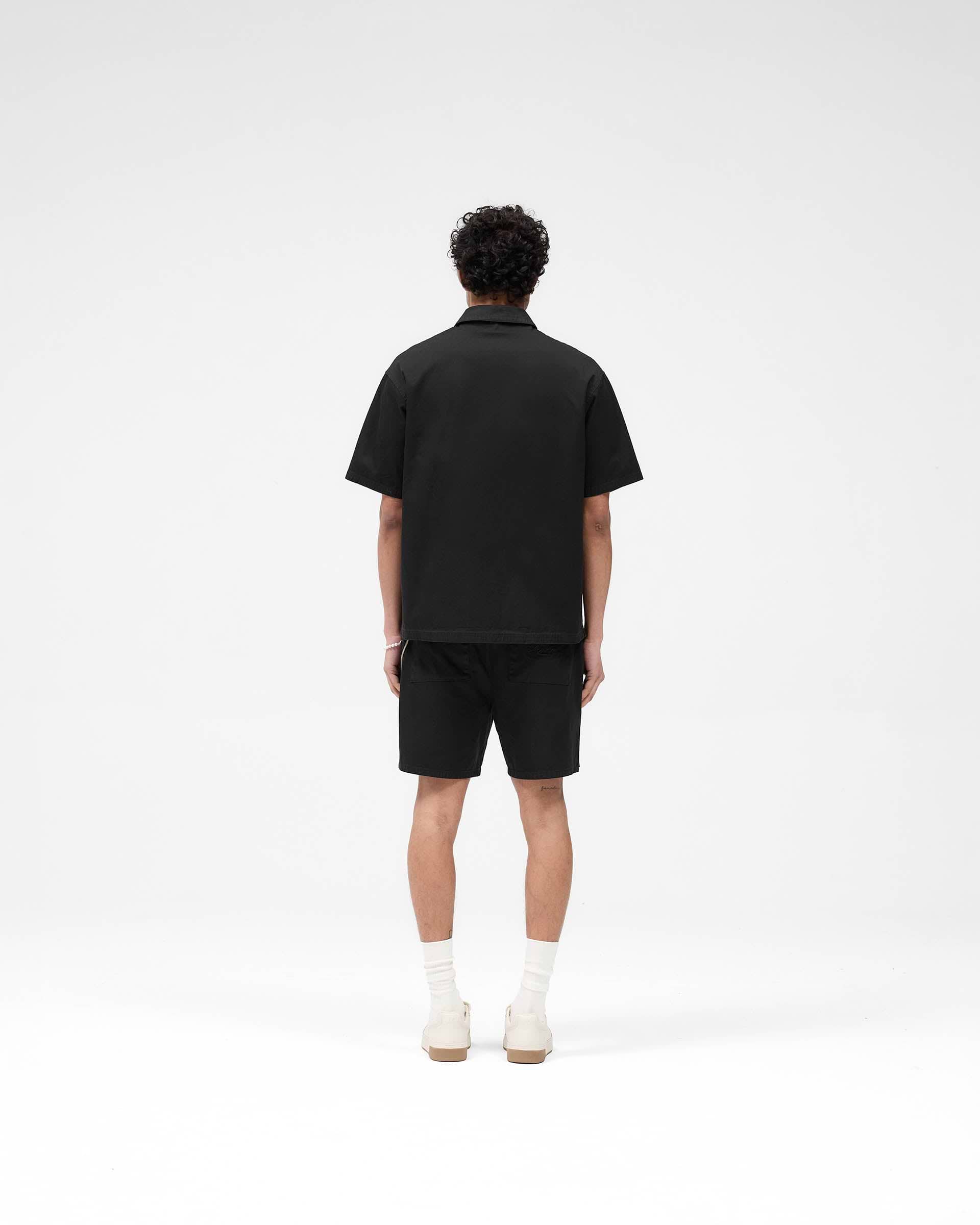 Short Sleeve Cotton Overshirt - Washed Black