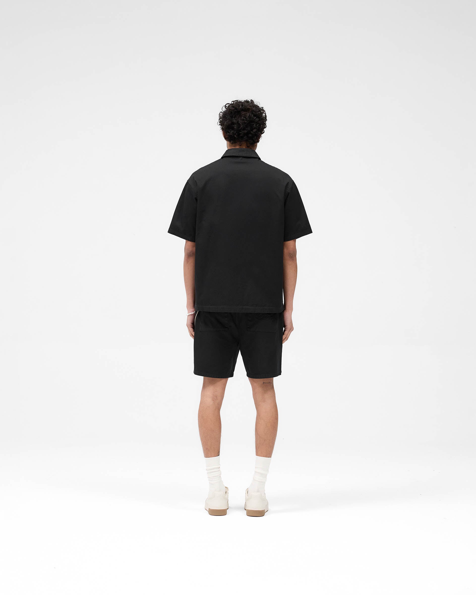 Short Sleeve Cotton Overshirt - Washed Black
