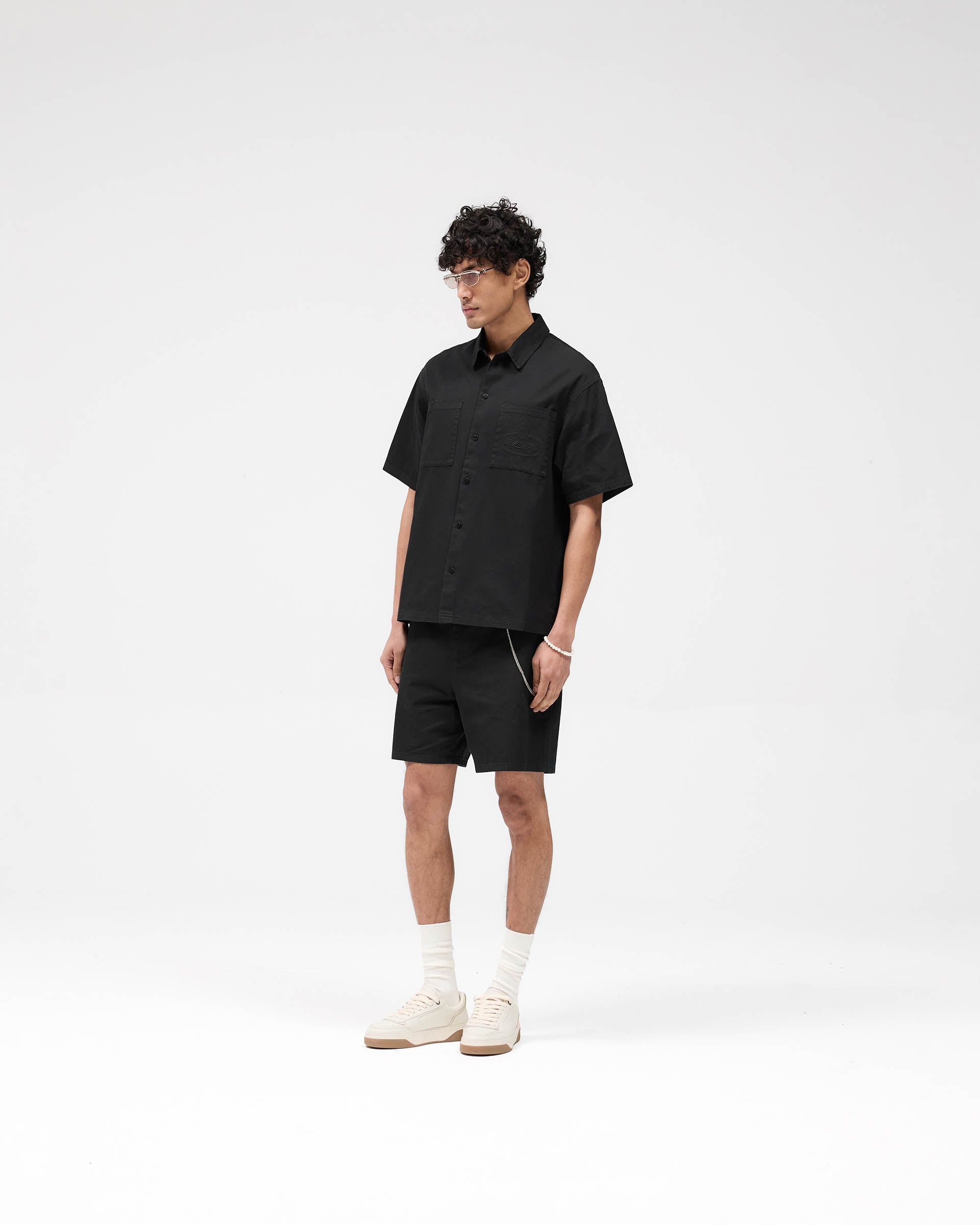 Short Sleeve Cotton Overshirt - Washed Black