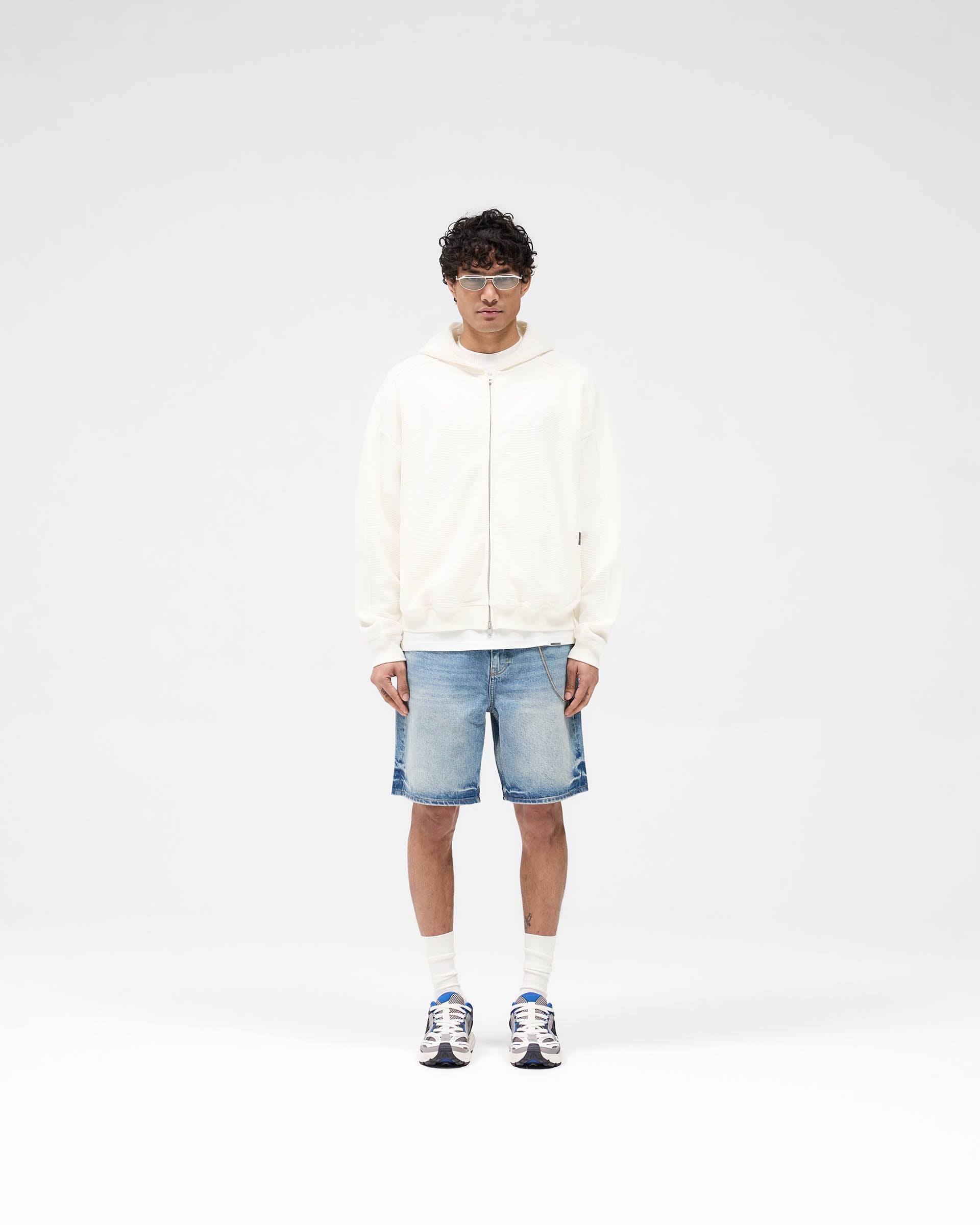 Waffle Zip Through Hoodie - Flat White