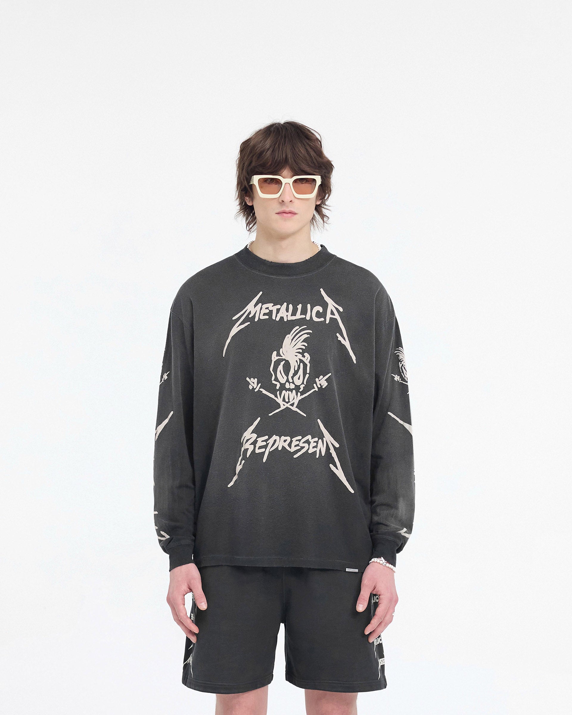 Represent X Metallica™️ Garage Inc Long Sleeve T-Shirt - Stained Black