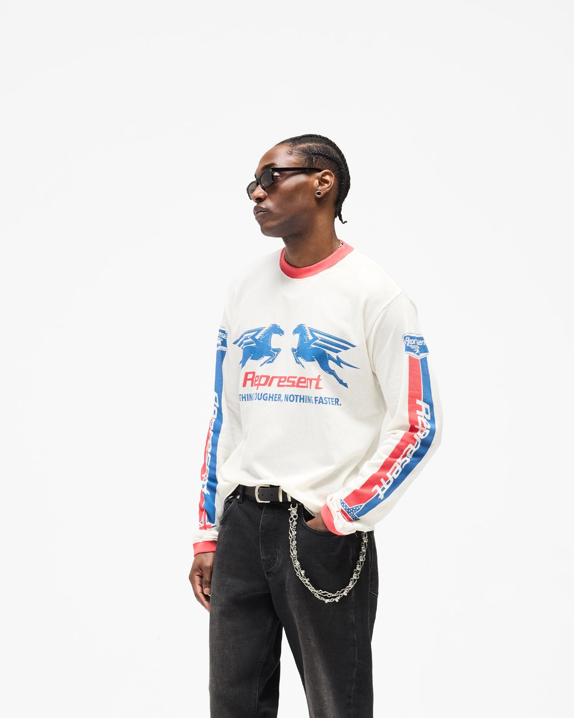 Mesh Pegasus Long Sleeve T-Shirt - Flat White