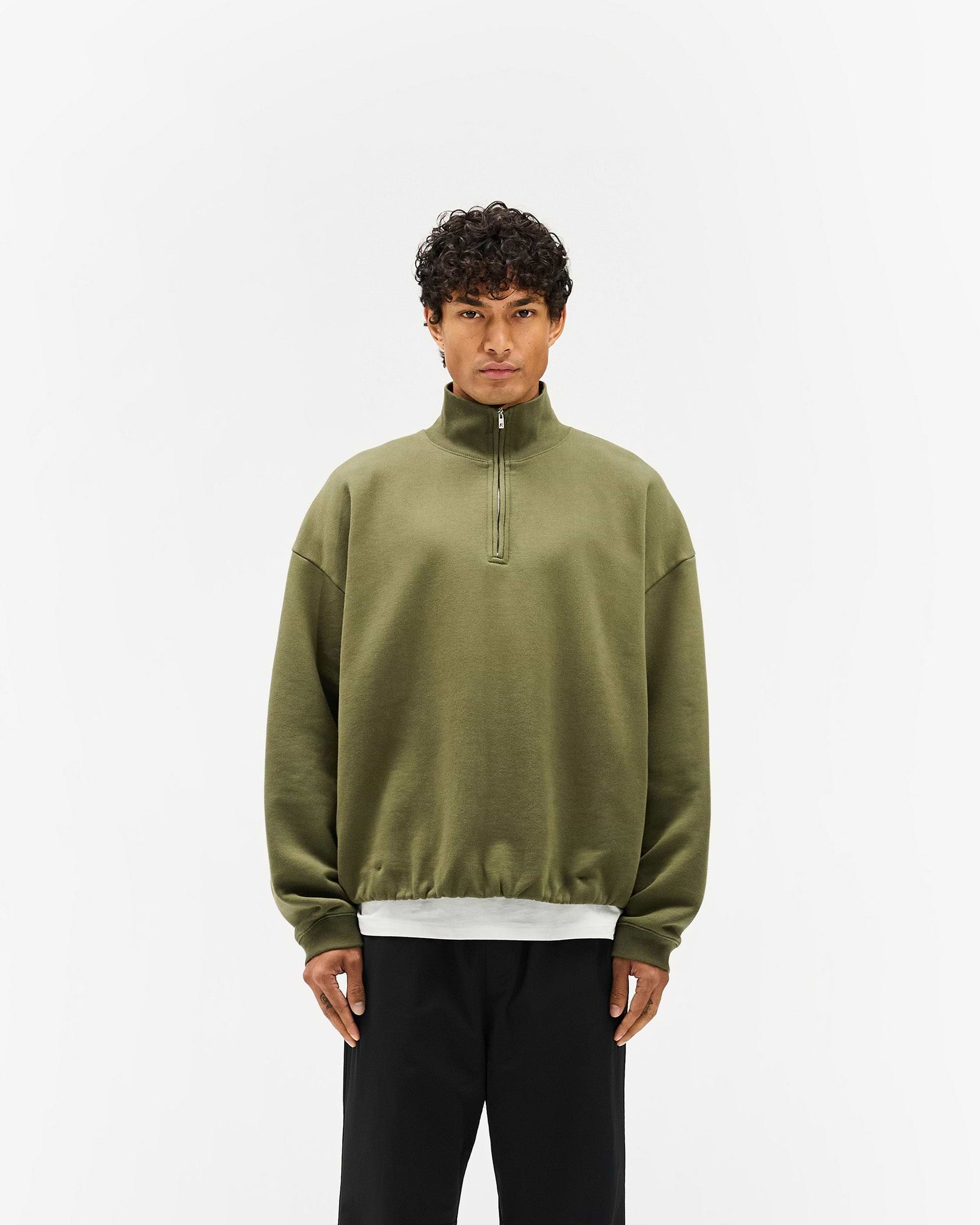 Initial Funnel Neck Quarter Zip Sweatshirt - Army Green