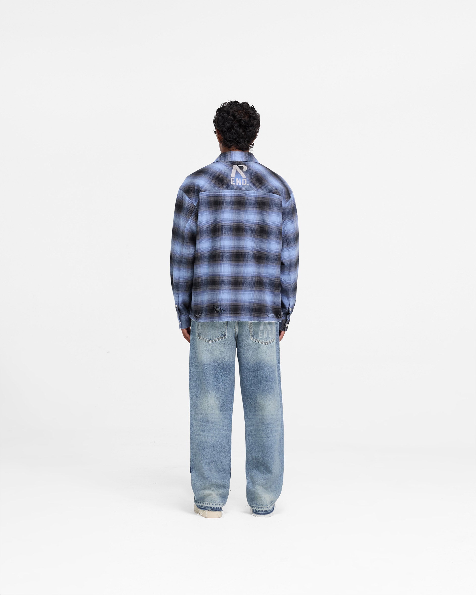 Represent X End Distressed Flannel Shirt - Blue