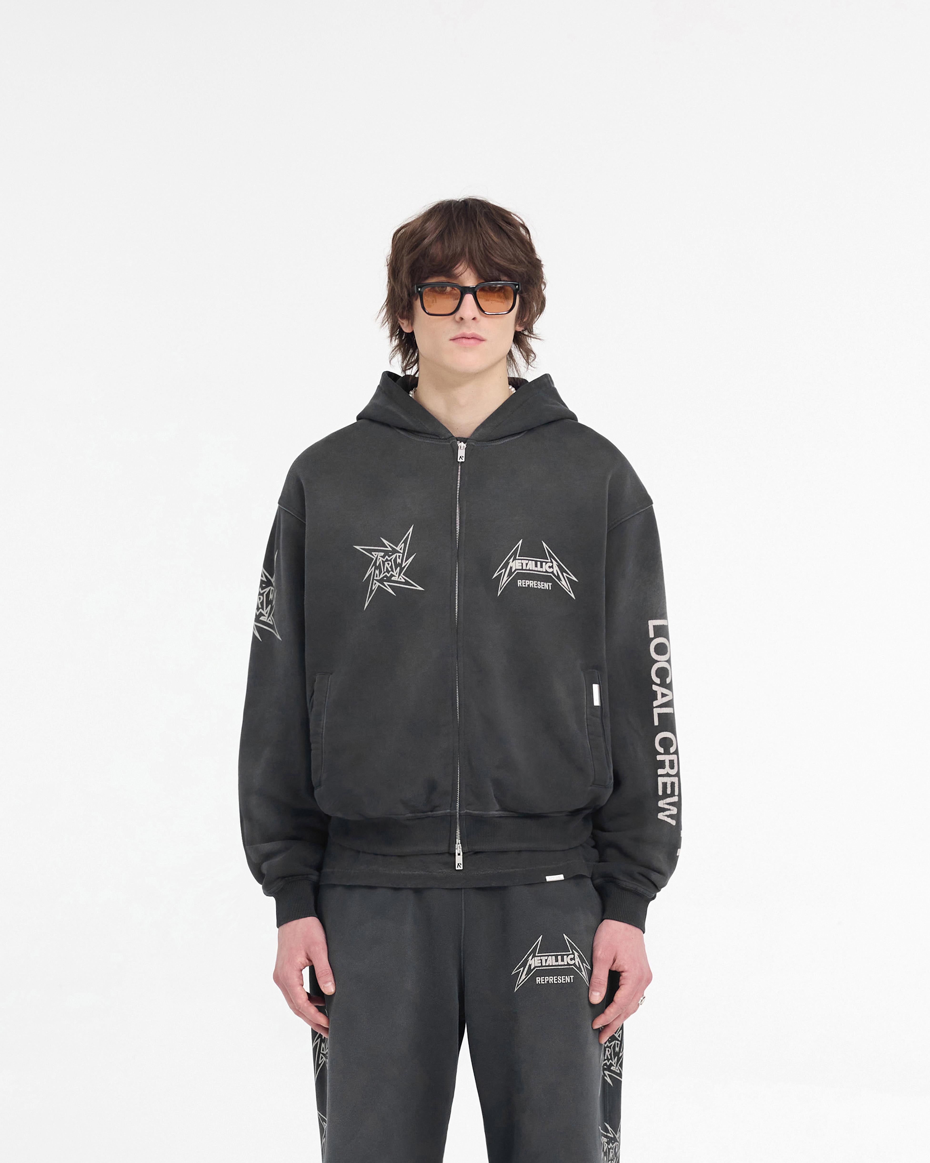 Represent X Metallica‚Ñ¢Ô∏è Local Crew Zip Hoodie - Stained Black