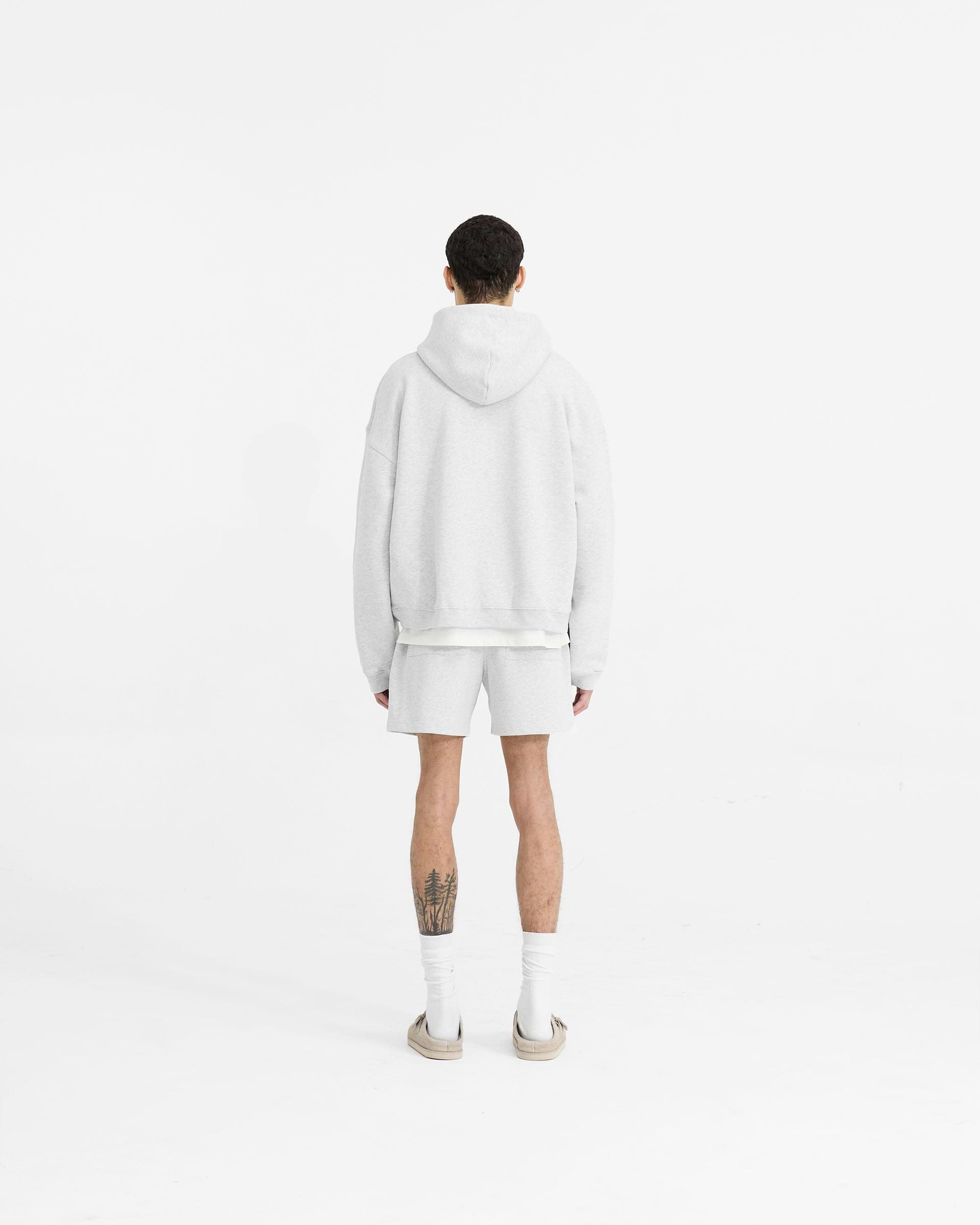 Initial Boxy Zip Through Hoodie - Ice Grey Marl