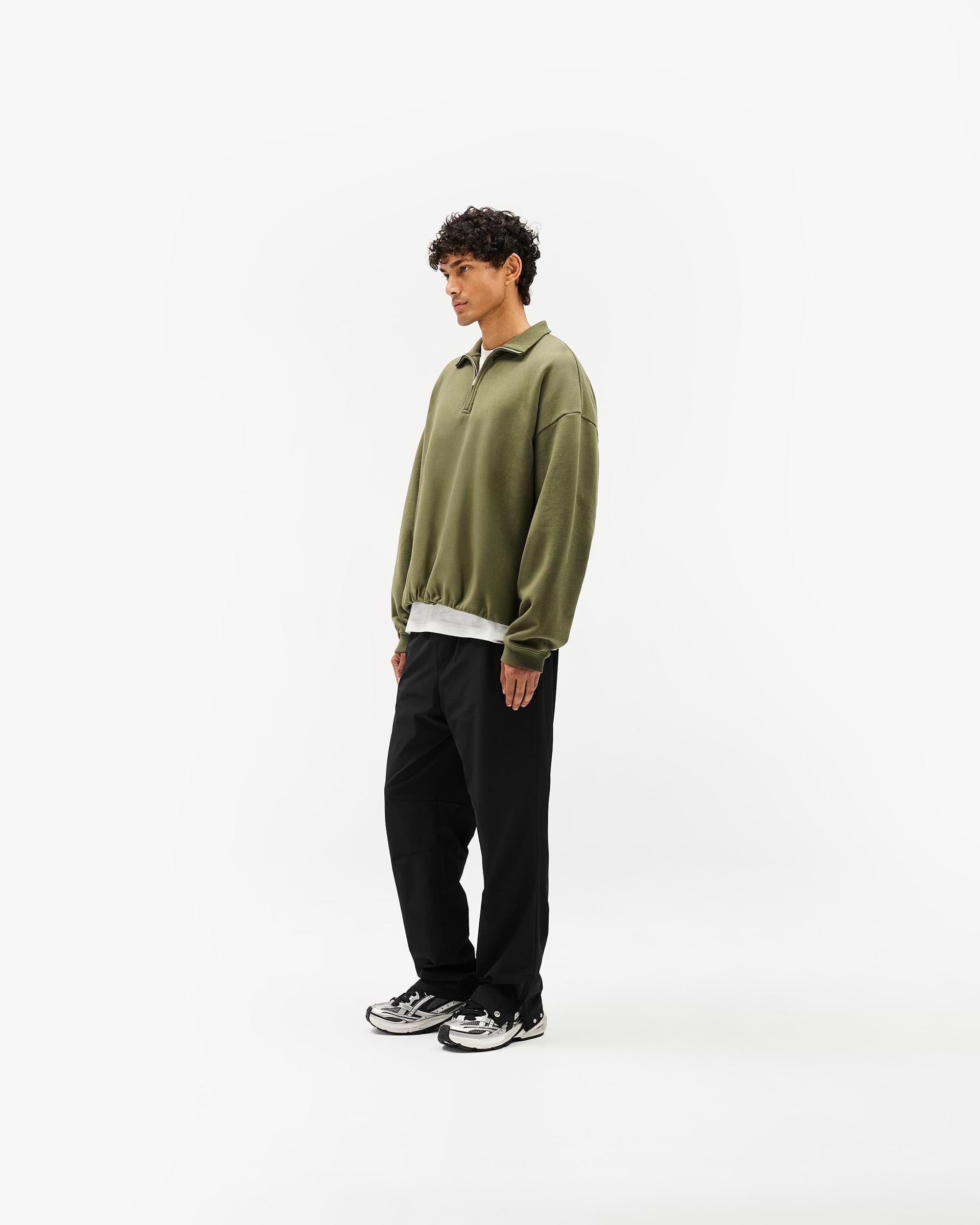 Initial Funnel Neck Quarter Zip Sweatshirt - Army Green