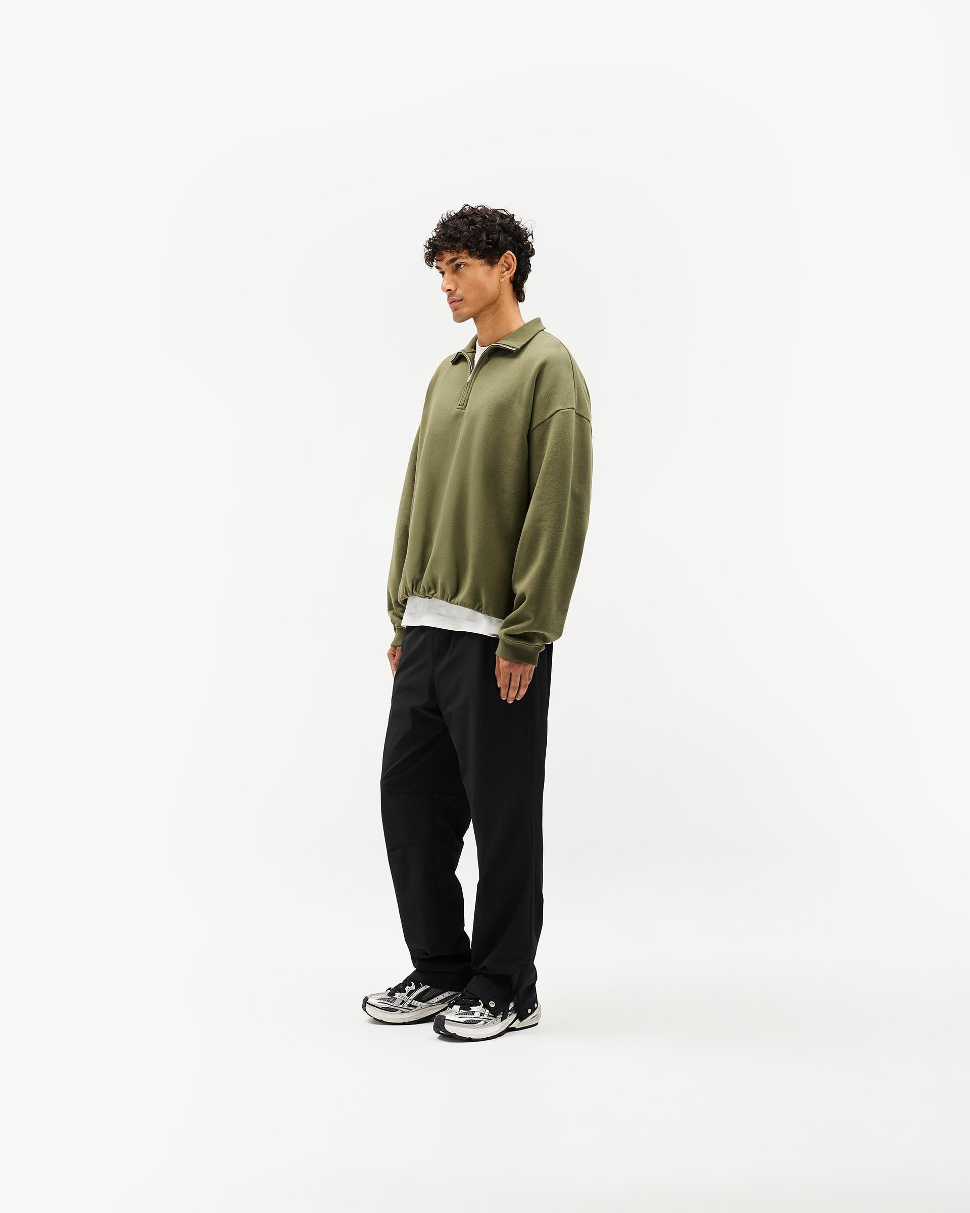 Initial Funnel Neck Quarter Zip Sweatshirt - Army Green
