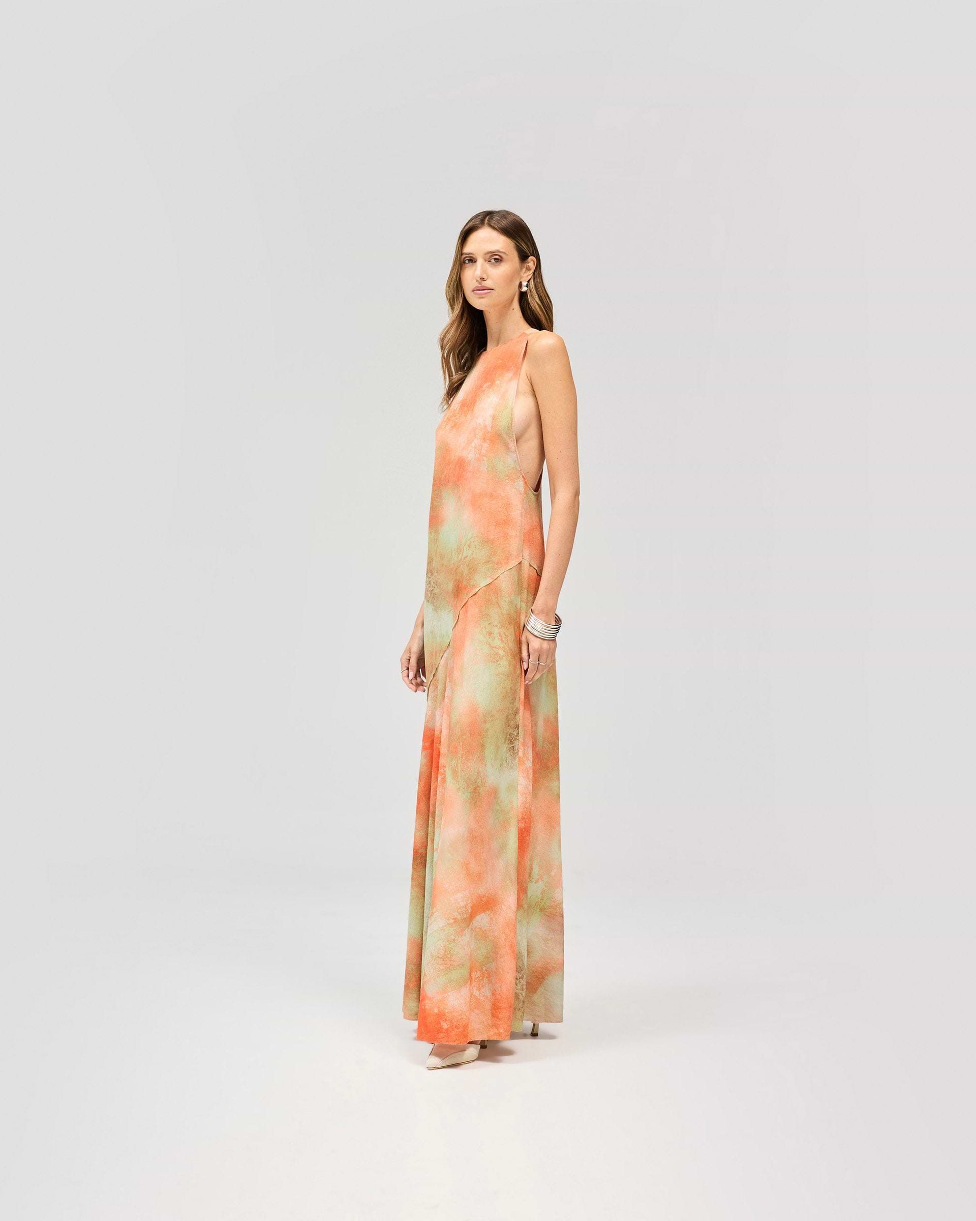 Illusion Maxi Dress - Forest Print Orange