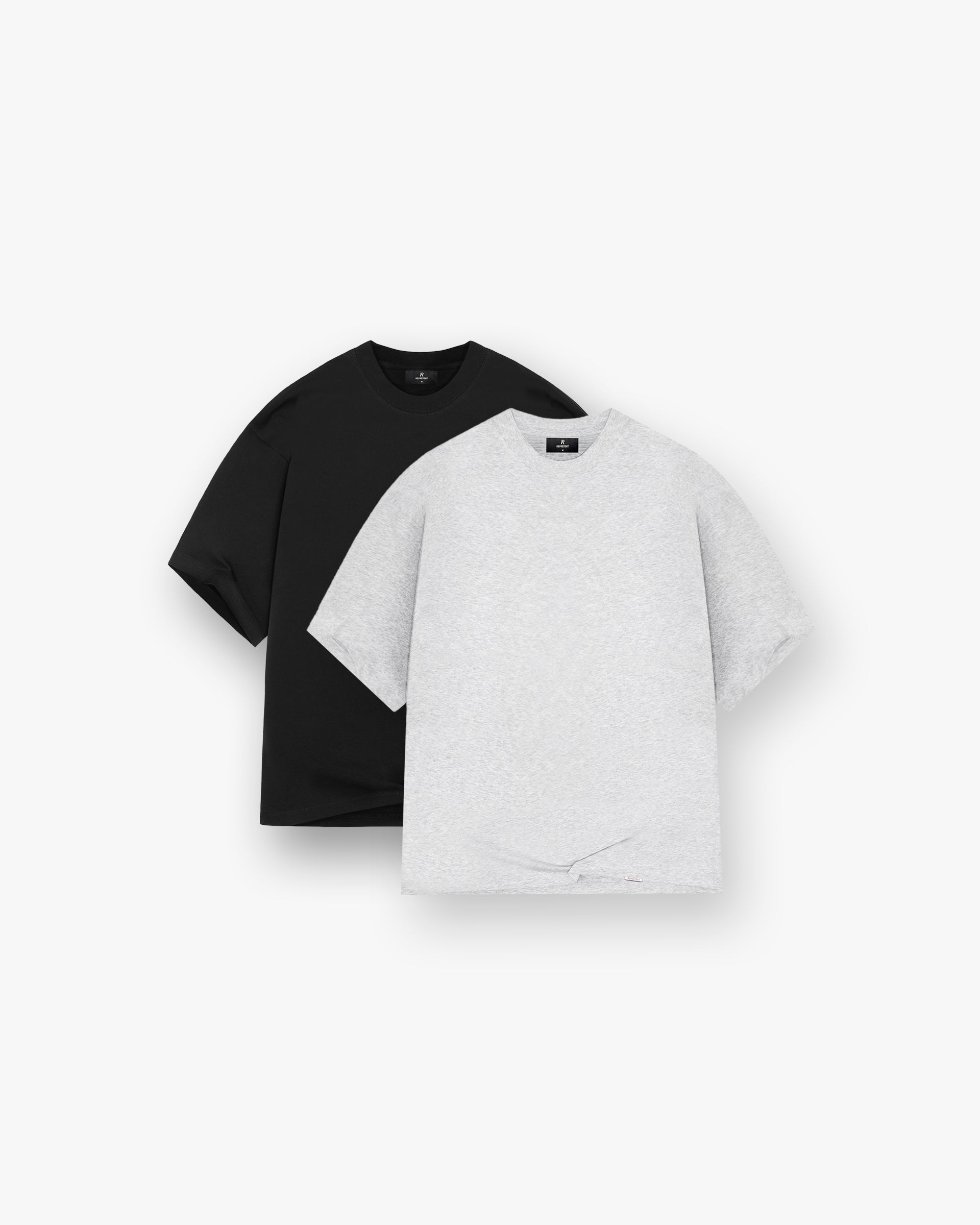 2 x Initial Boxy T-Shirt - Black & Ice Grey Marl