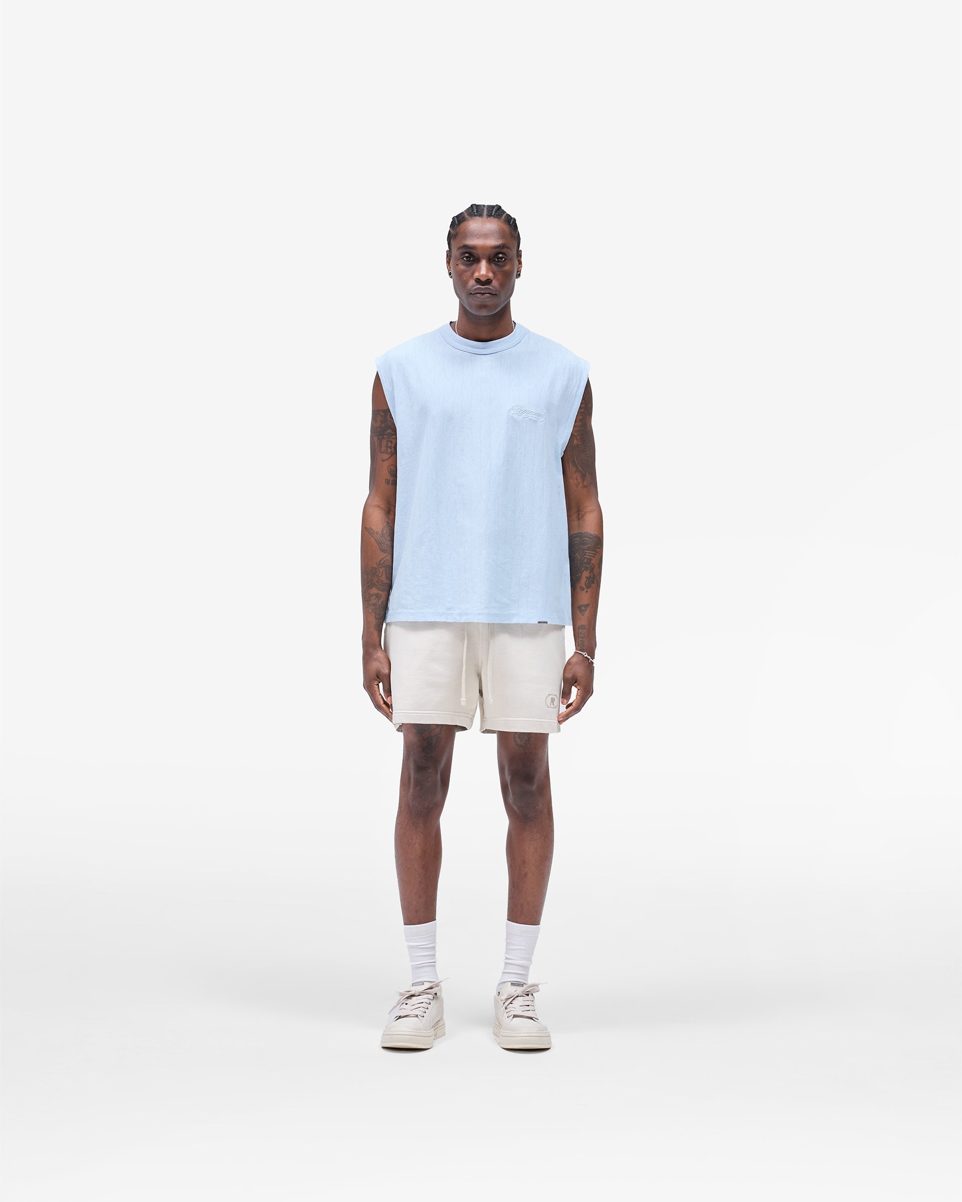 Slub Script Tank - Ice Blue