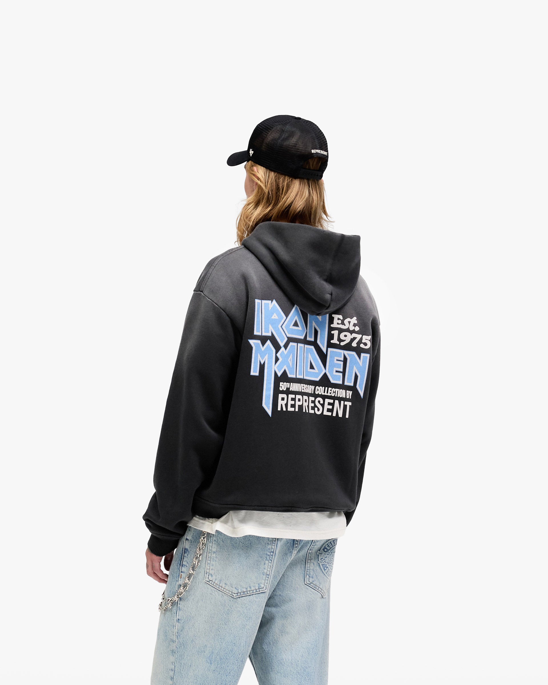 Represent X Iron Maiden Anniversary Zip Through Hoodie - Stained Black