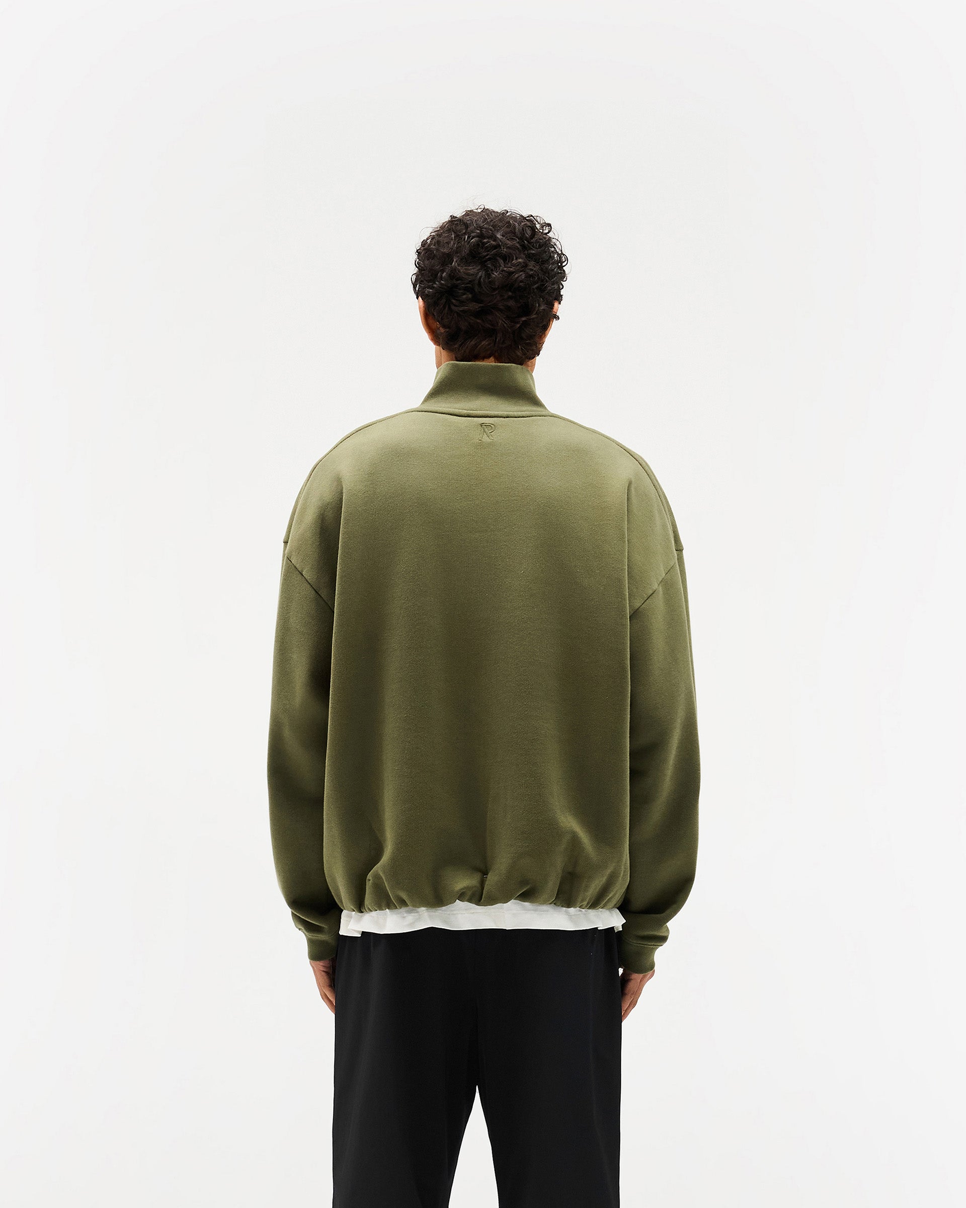 Initial Funnel Neck Quarter Zip Sweatshirt - Army Green