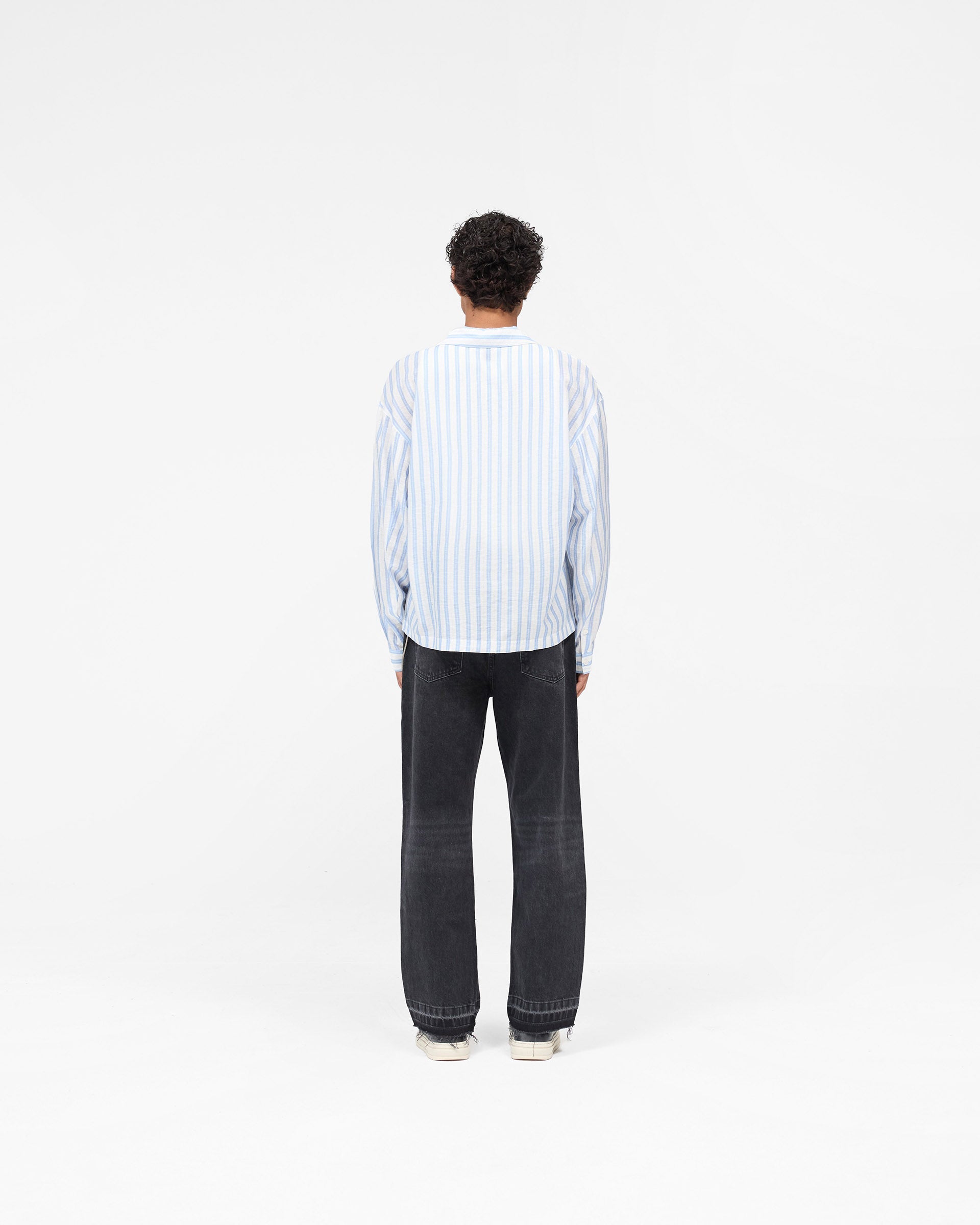 Long Sleeve Sheer Stripe Boxy Shirt - Ice Blue