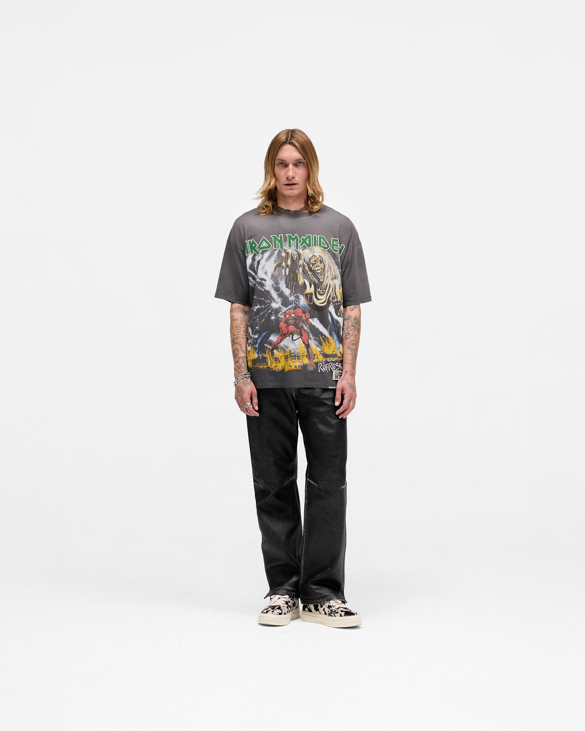 Represent X Iron Maiden Number Of Beast T-Shirt - Sunfade Grey