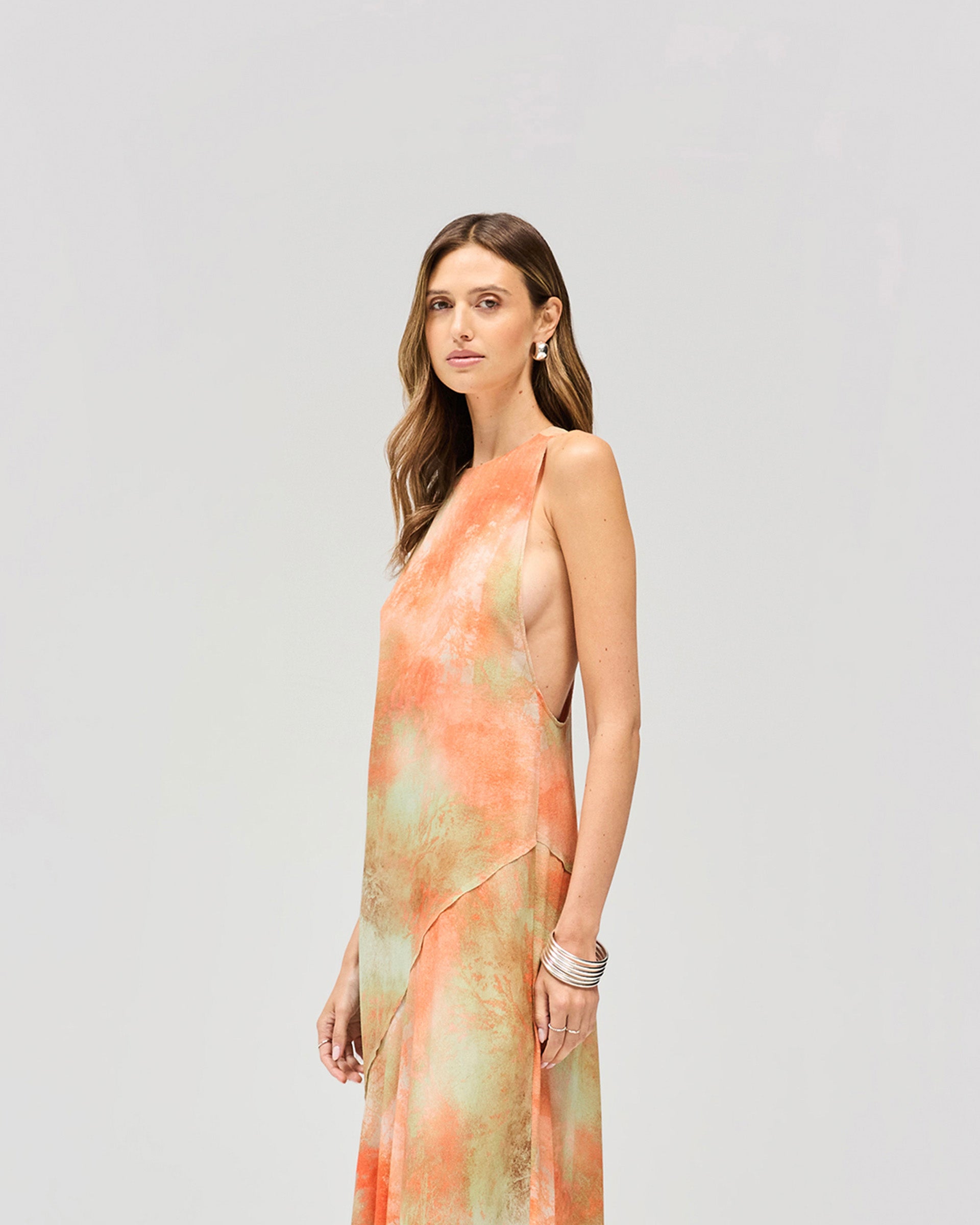 Illusion Maxi Dress - Forest Print Orange