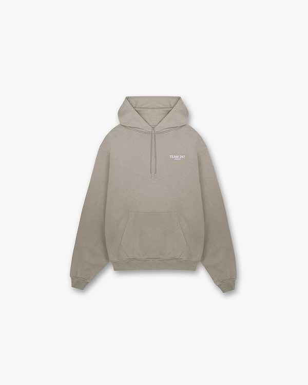 Front product image of a mens khaki oversized hoodie on a plain white background | Team 247 Oversized Hoodie in Khaki Lilac | Hoodie with relaxed fit | 247 Hoodies | Represent Clo