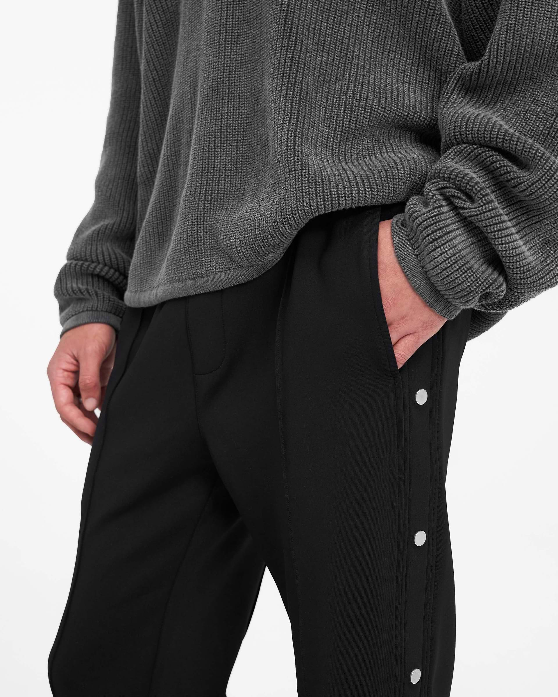 Ribbed Knit Oversized Polo - Washed Black