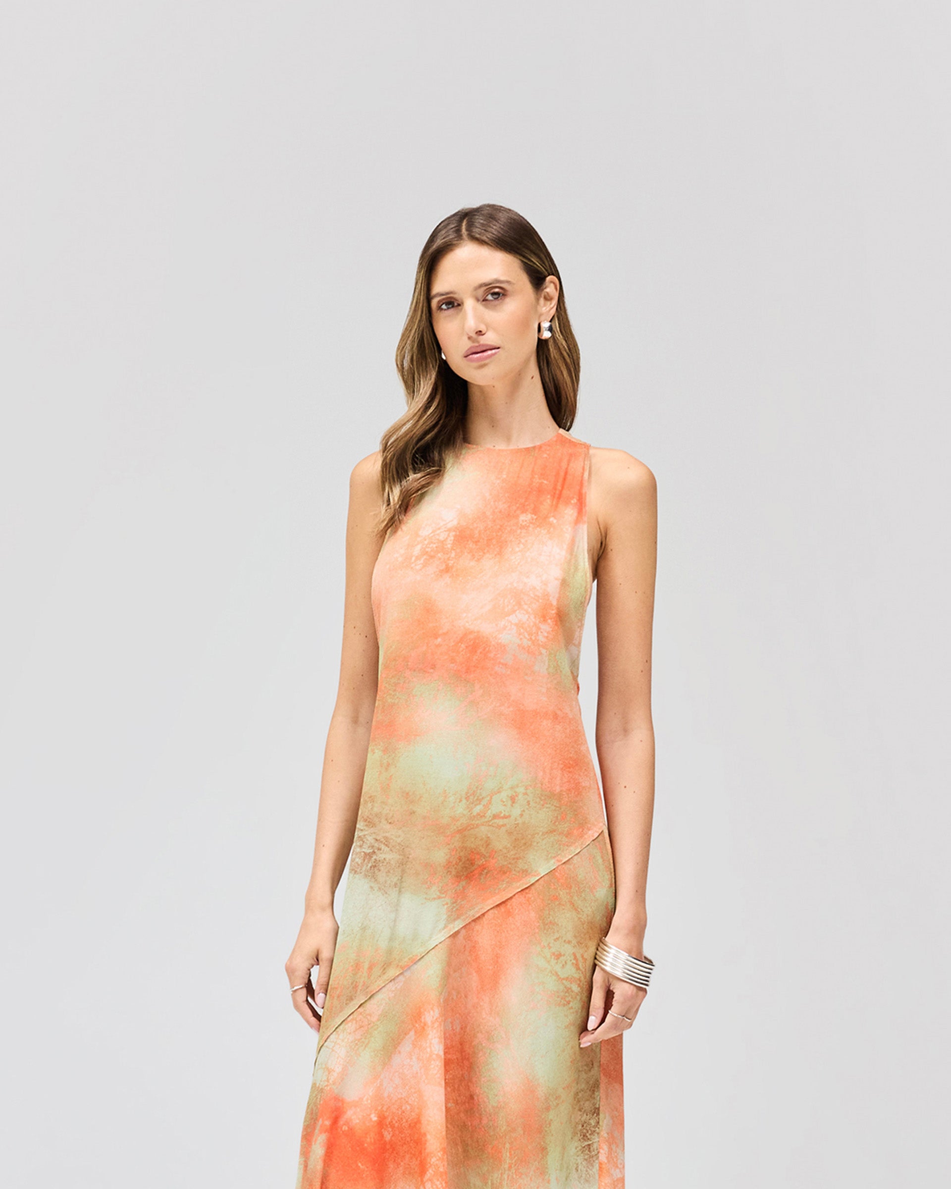 Illusion Maxi Dress - Forest Print Orange
