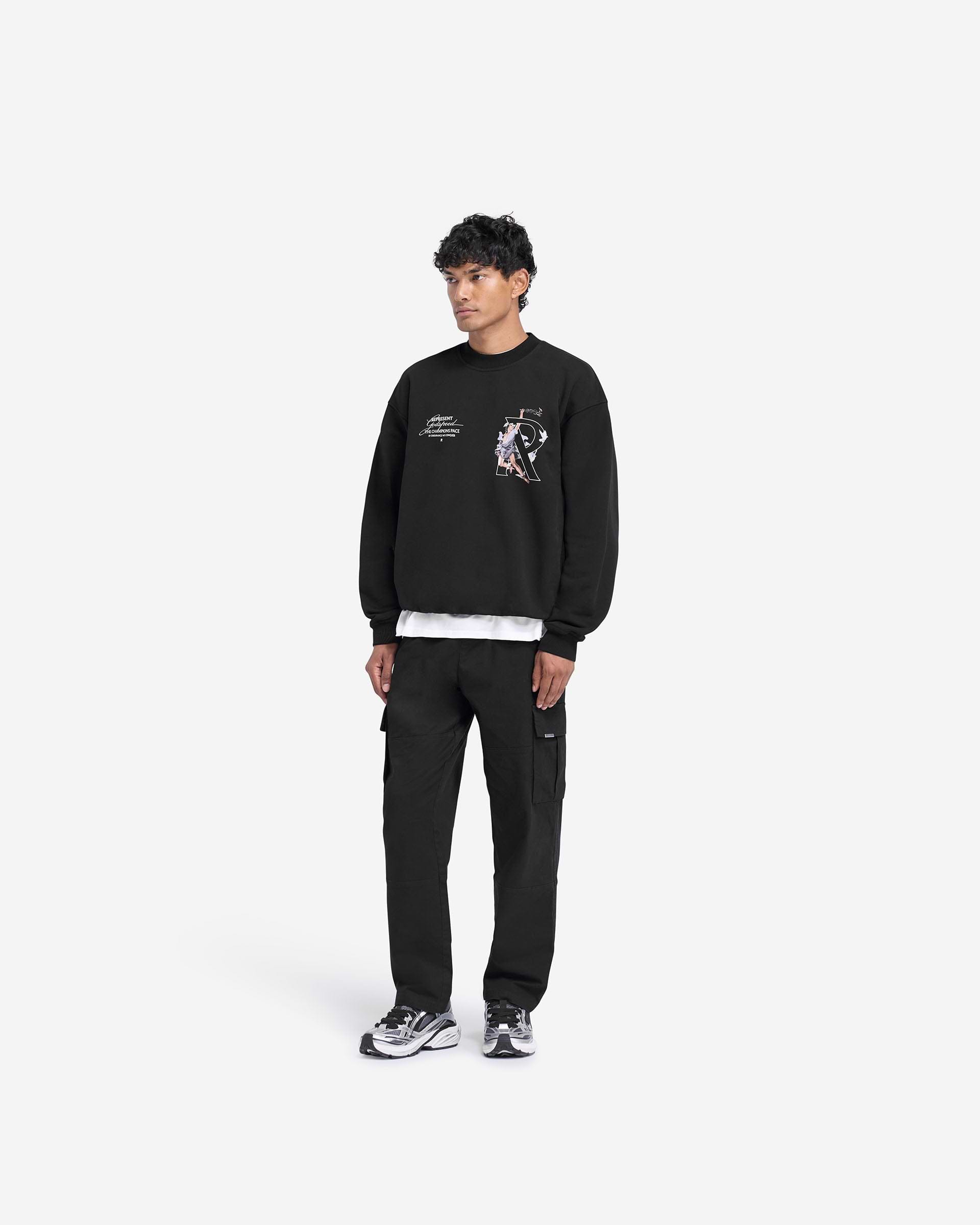 HERMES ブラック トレーナー エンブロイダリー Jet Black Hermes Crew Sweater | Mens Sweaters | REPRESENT