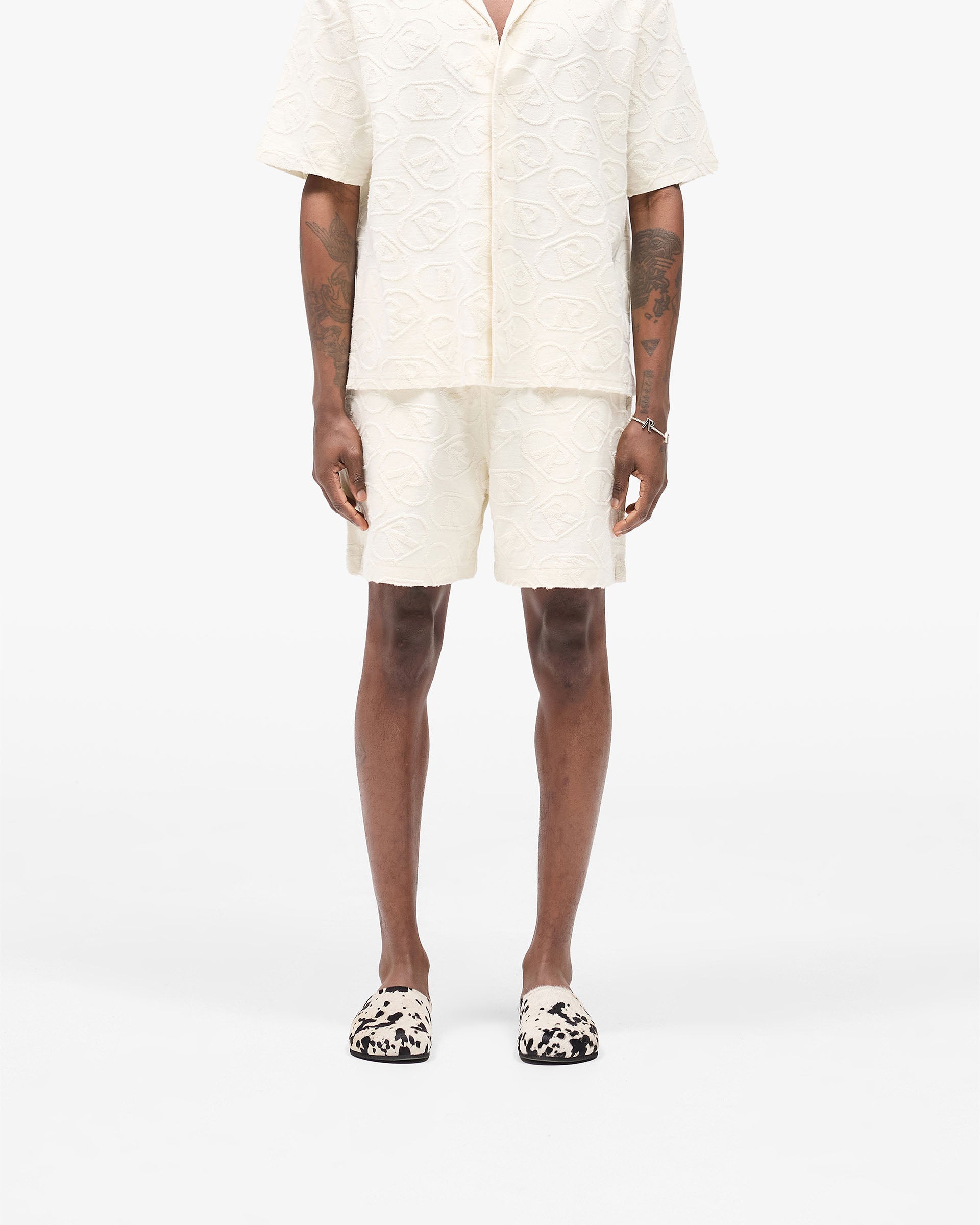 All Over Print Towel Short - Aged White